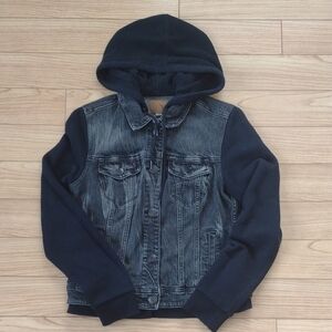 American Eagle Outfitters Black Denim Hoodie Jacket Size Medium